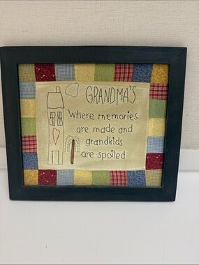 Source Unknown Framed Grandma Quilt Art - Navy, Red, Yellow, Green, Blue
